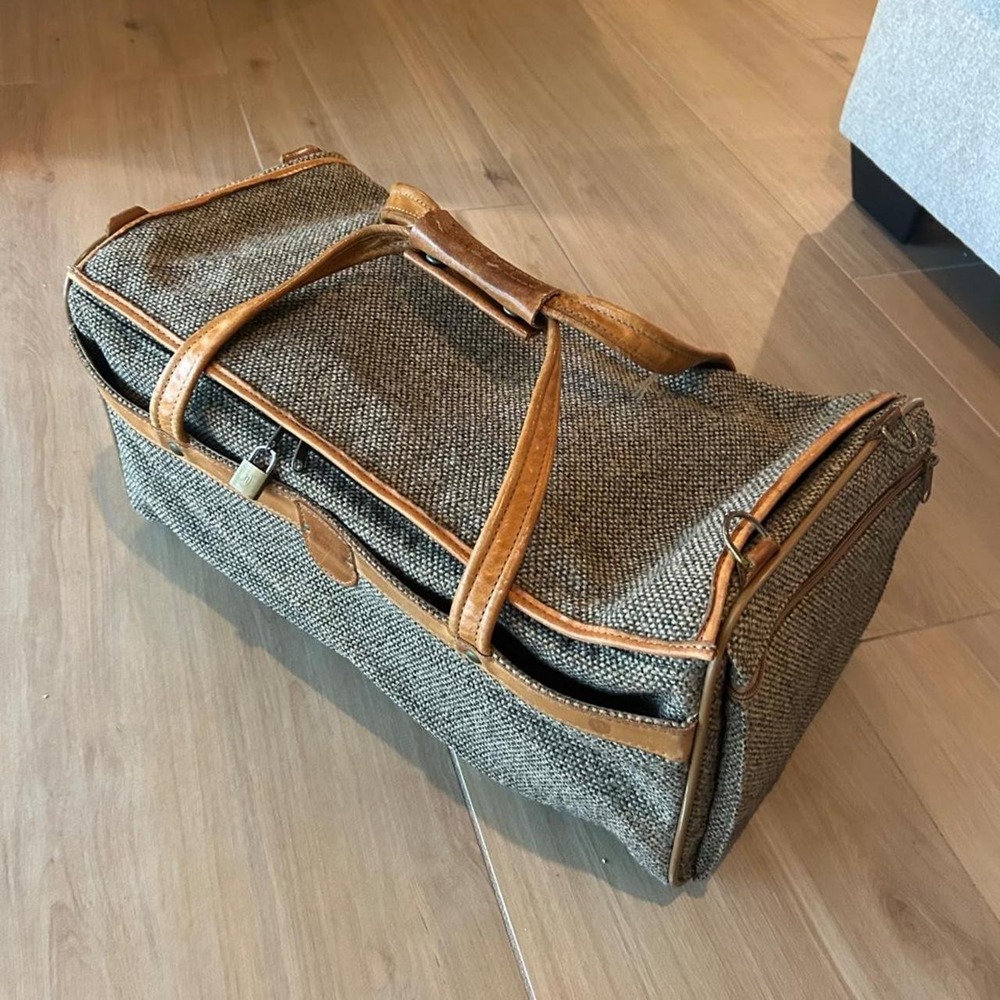 Hartmann luggage duffle bag in brown & tan with woven texture